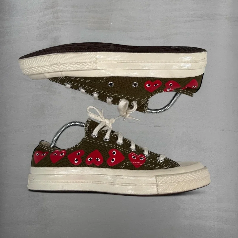 Converse CDG Play Chuck 70 Low Olive Green Multi Heart Sneakers Mens 8 Womens 10